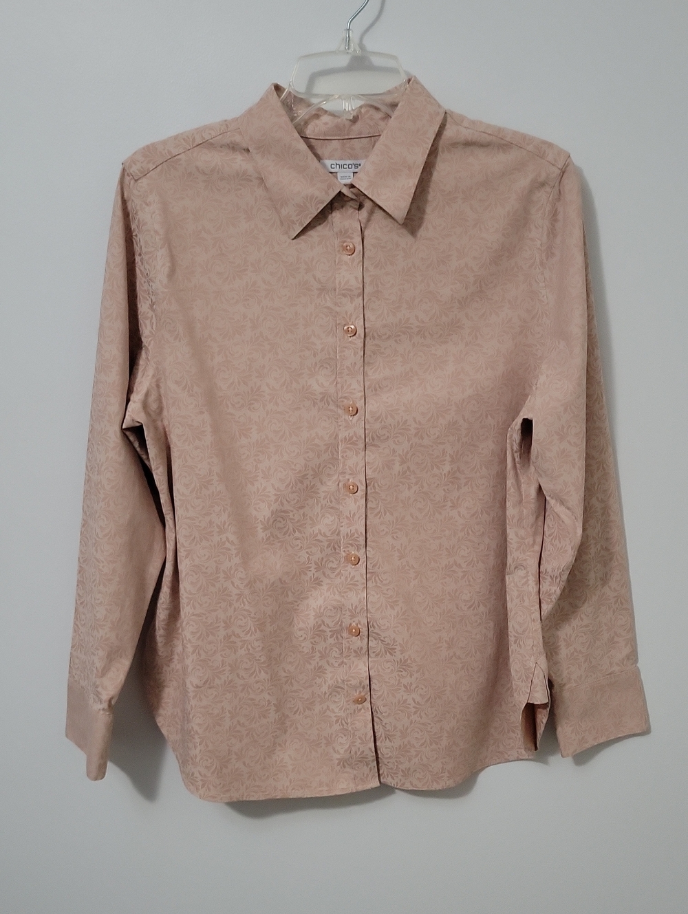 Chico's Light Pink With Embleshment Button-Front Shirt, Size 1.5 (10)